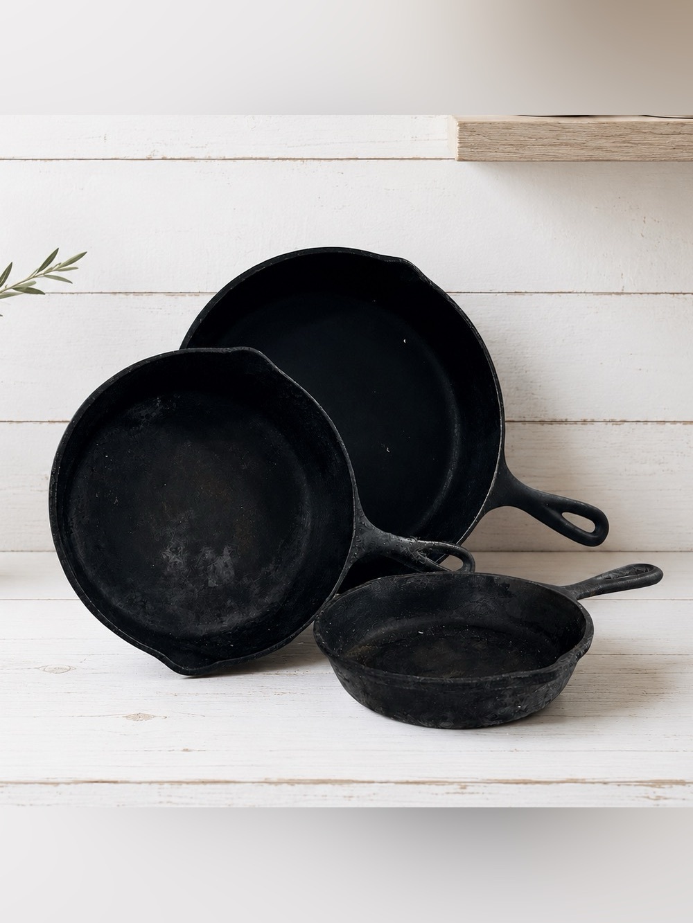 Vintage (c 1960s) Cast Iron Skillet Set 3 Pans 6.5- 10.5” Farmhouse Cookware USA